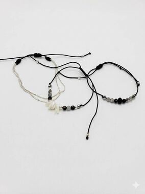 💜Black Adjustable Cord Beaded Bracelets Set of 3